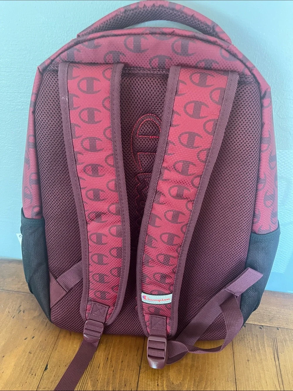 Champion Maroon Logo Print Backpack with Red Trim